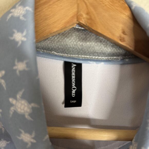 AndersonOrd Polo Shirt Mens Large Blue Turtle Print Golf Performance Stretch AO - Picture 6 of 11